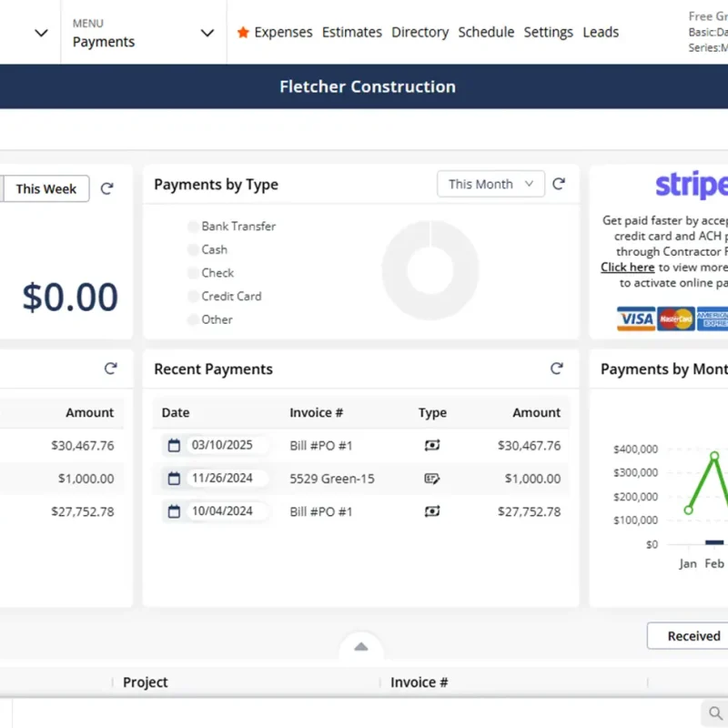 Contractor Foreman payments screen
