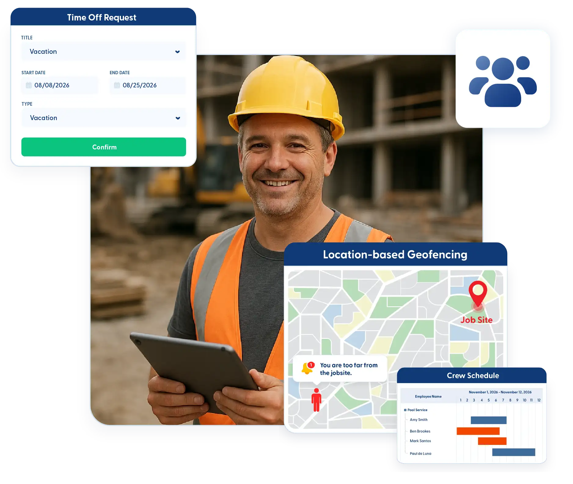 Crew management tools inside the Contractor Foreman app