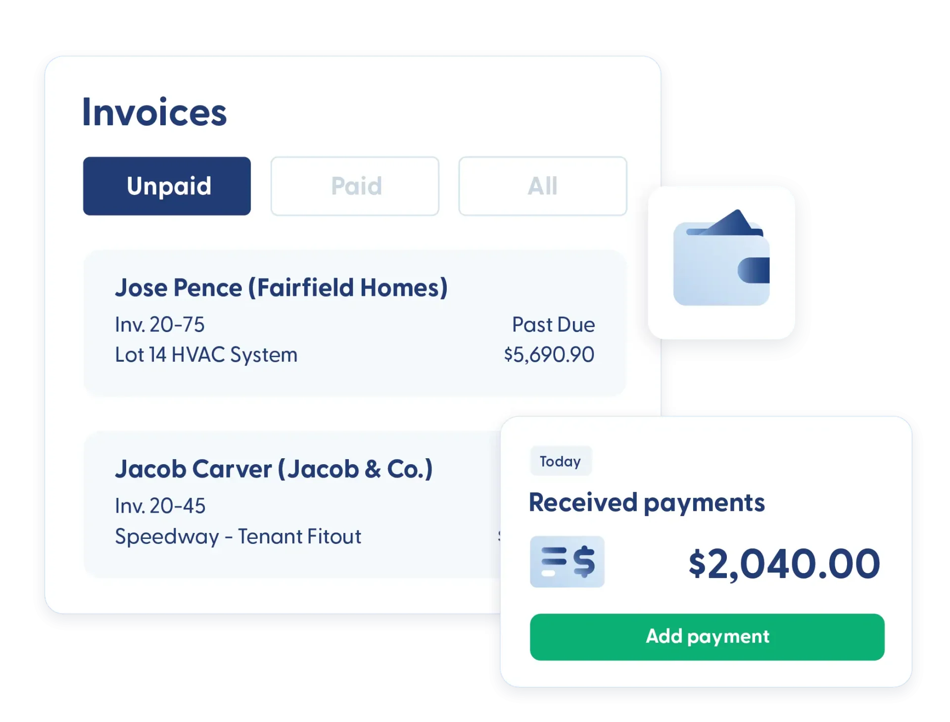 Invoice with project level financing options