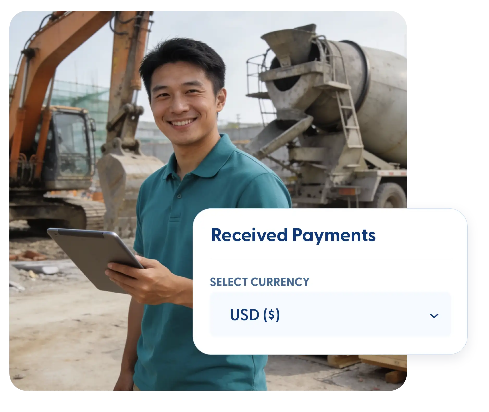Received payments notification over a photo of a contractor
