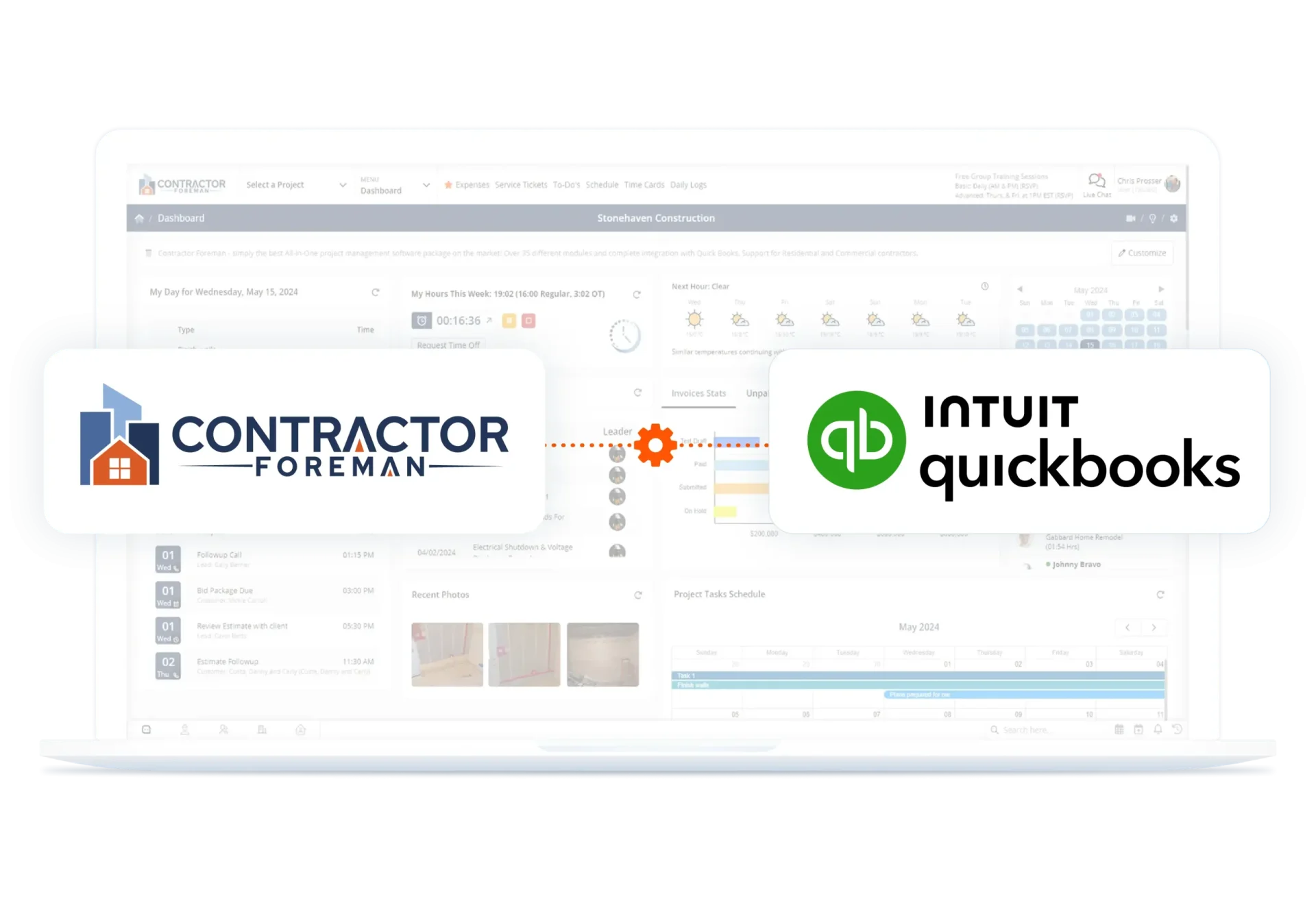 Close-up of QuickBooks integration in Contractor Foreman