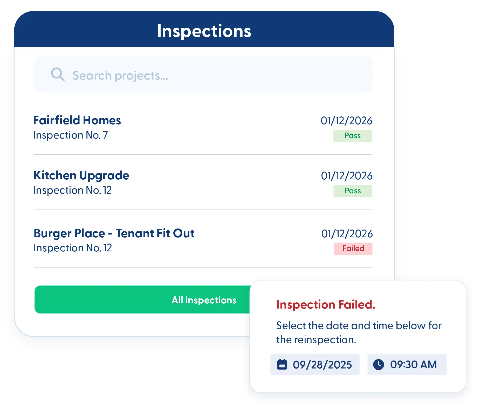 Inspections tools inside the Contractor Foreman app