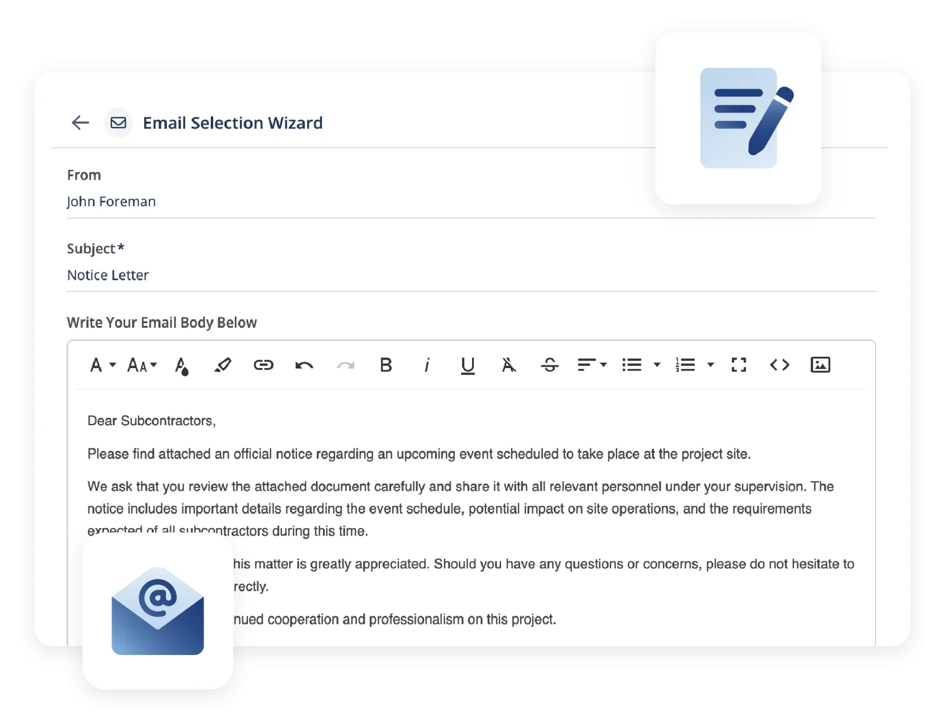 Rich text editor for construction documents
