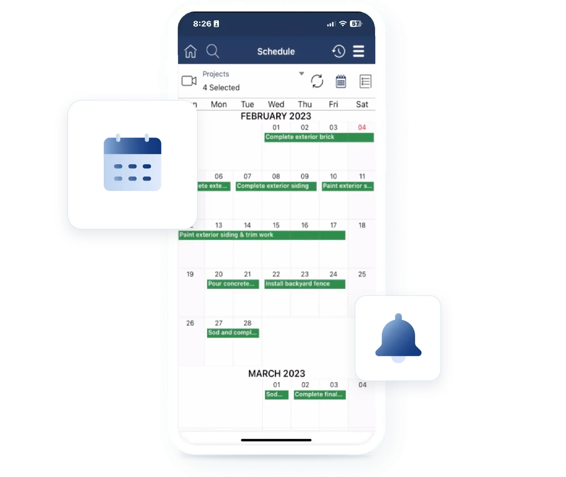 Construction scheduling tracked in Contractor Foreman