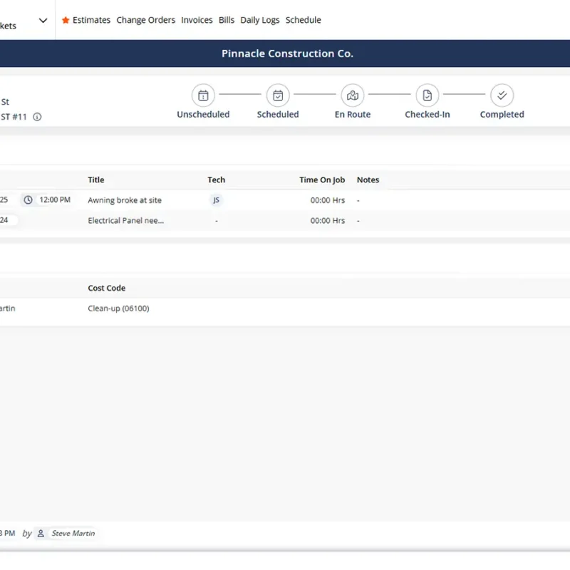 Managing service tickets on a construction project
