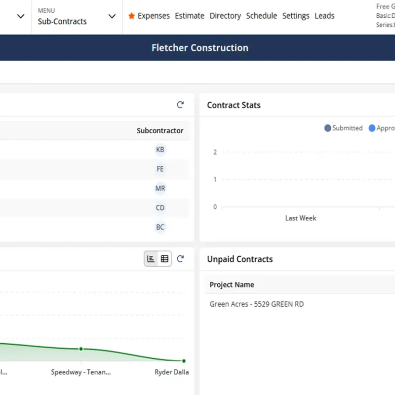 Contractor Foreman subcontracts screen