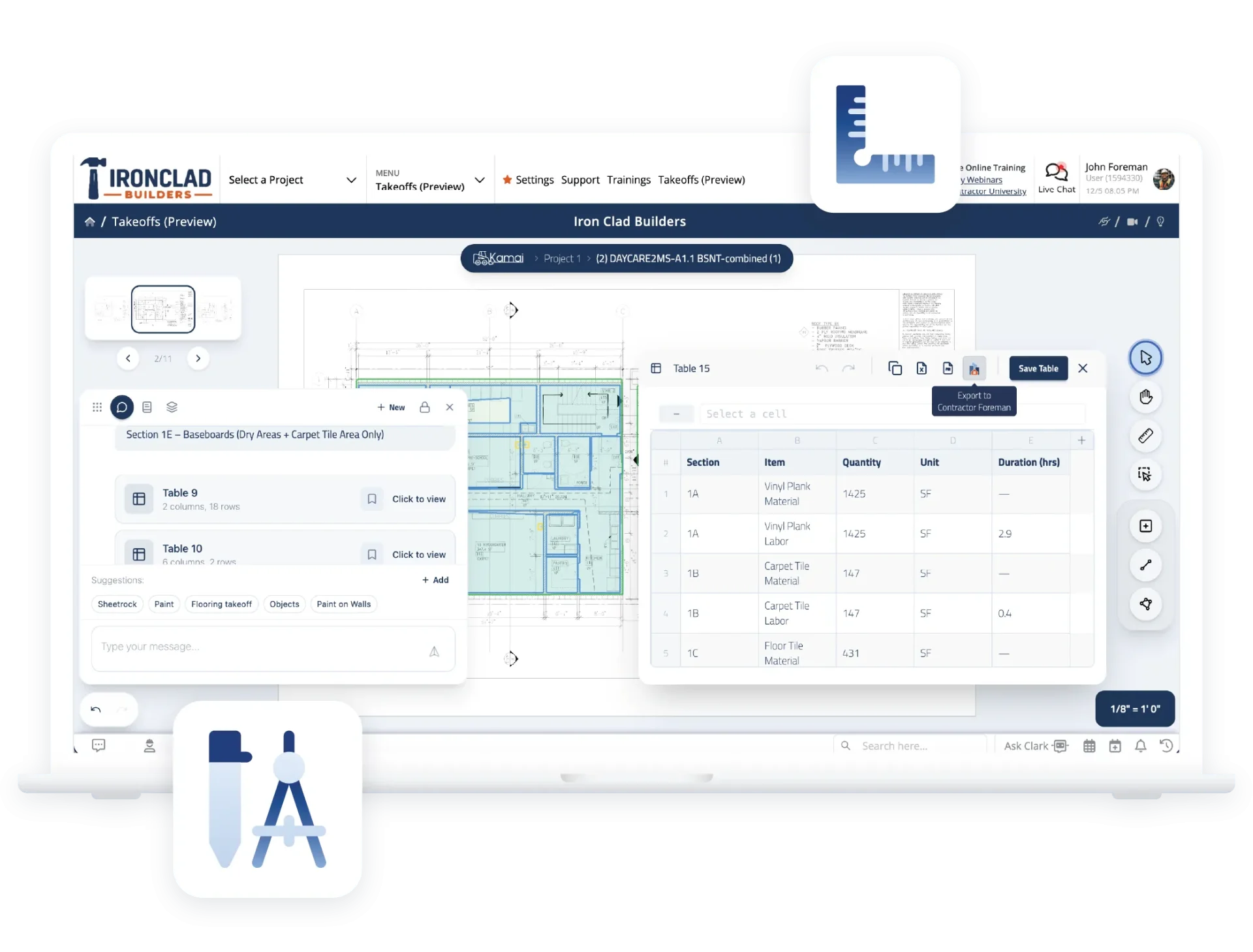 Managing takeoffs on a construction project