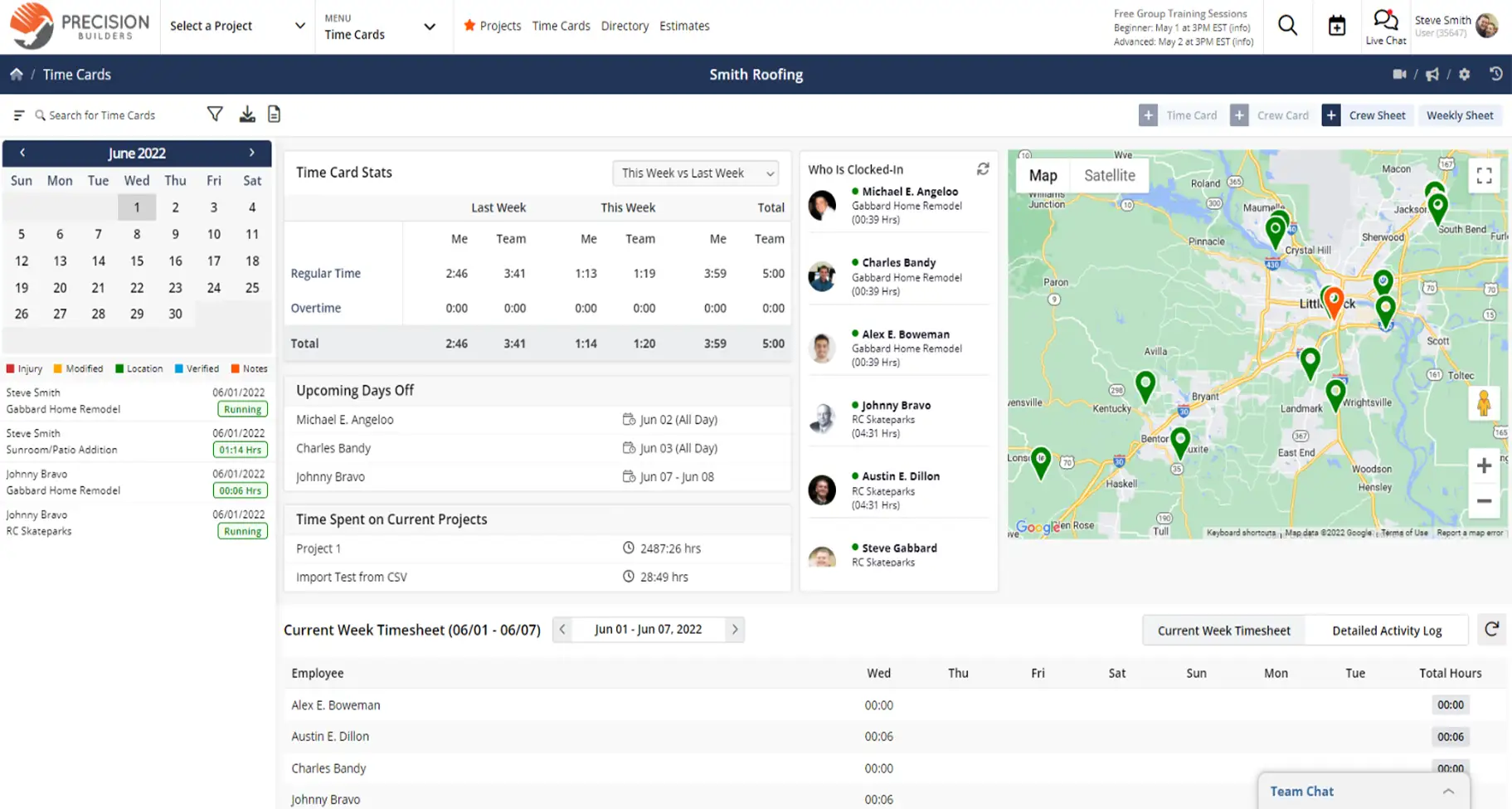 Contractor Foreman team chat screen