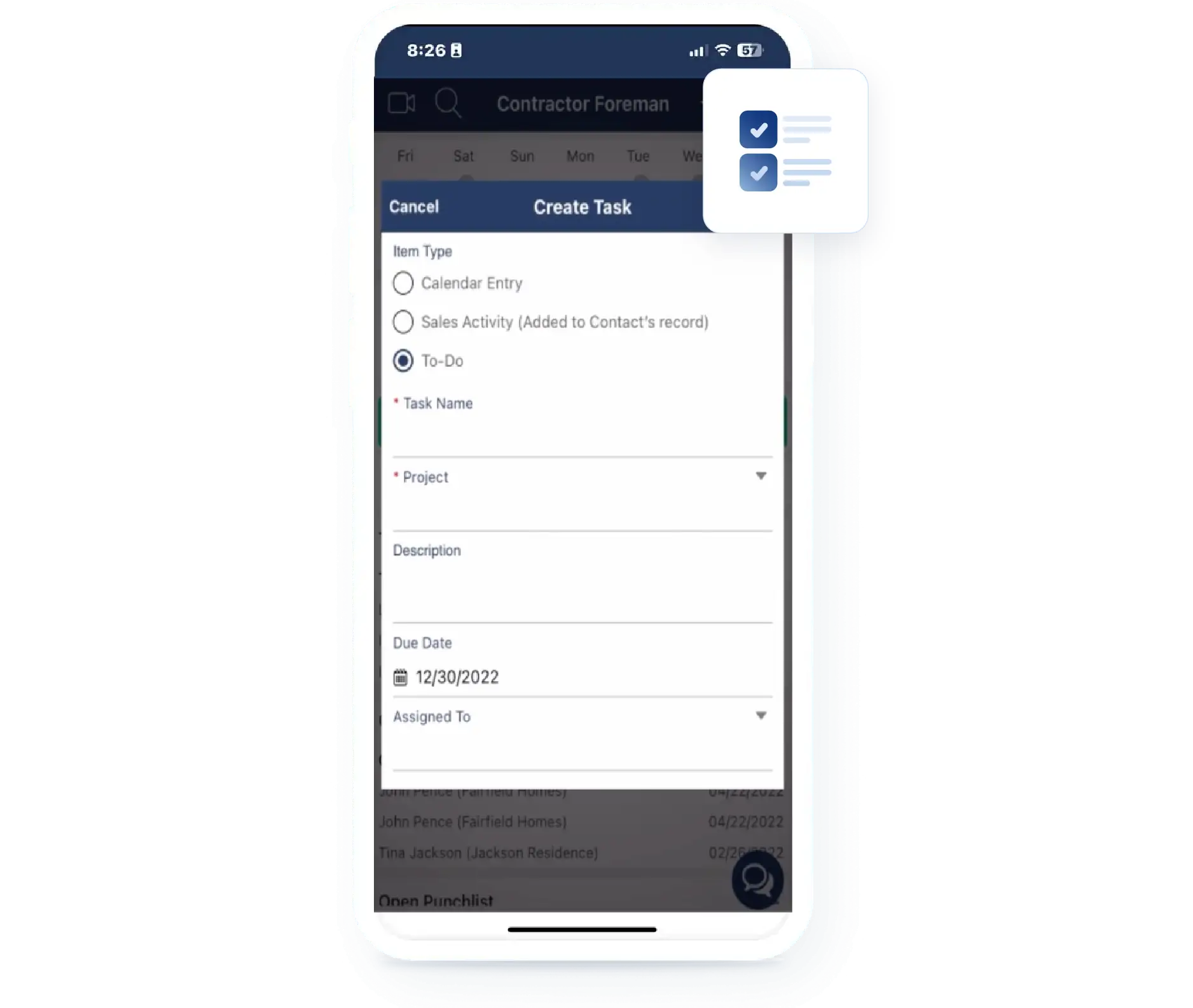 Dashboard tools inside the Contractor Foreman app