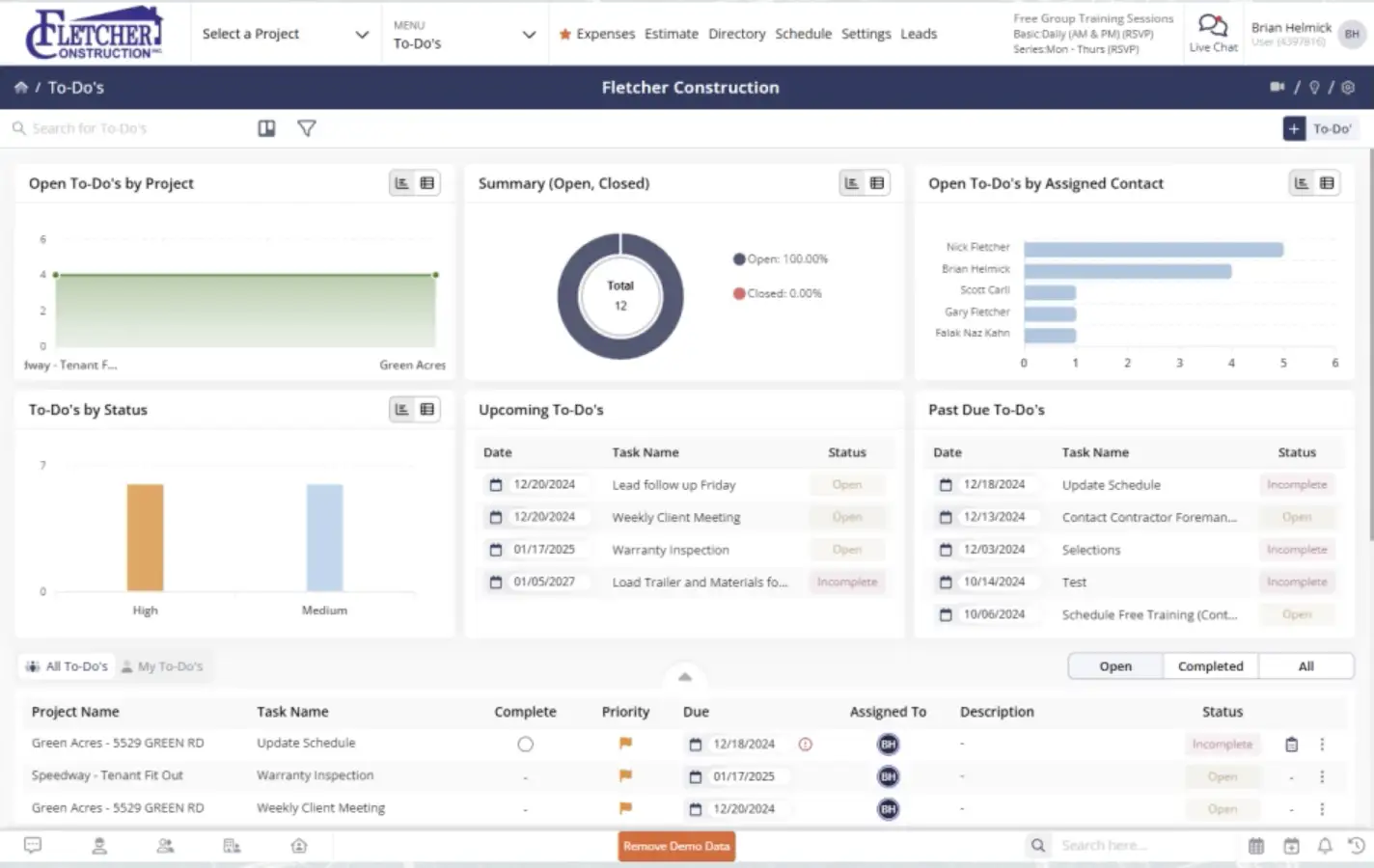 To-do list view in Contractor Foreman