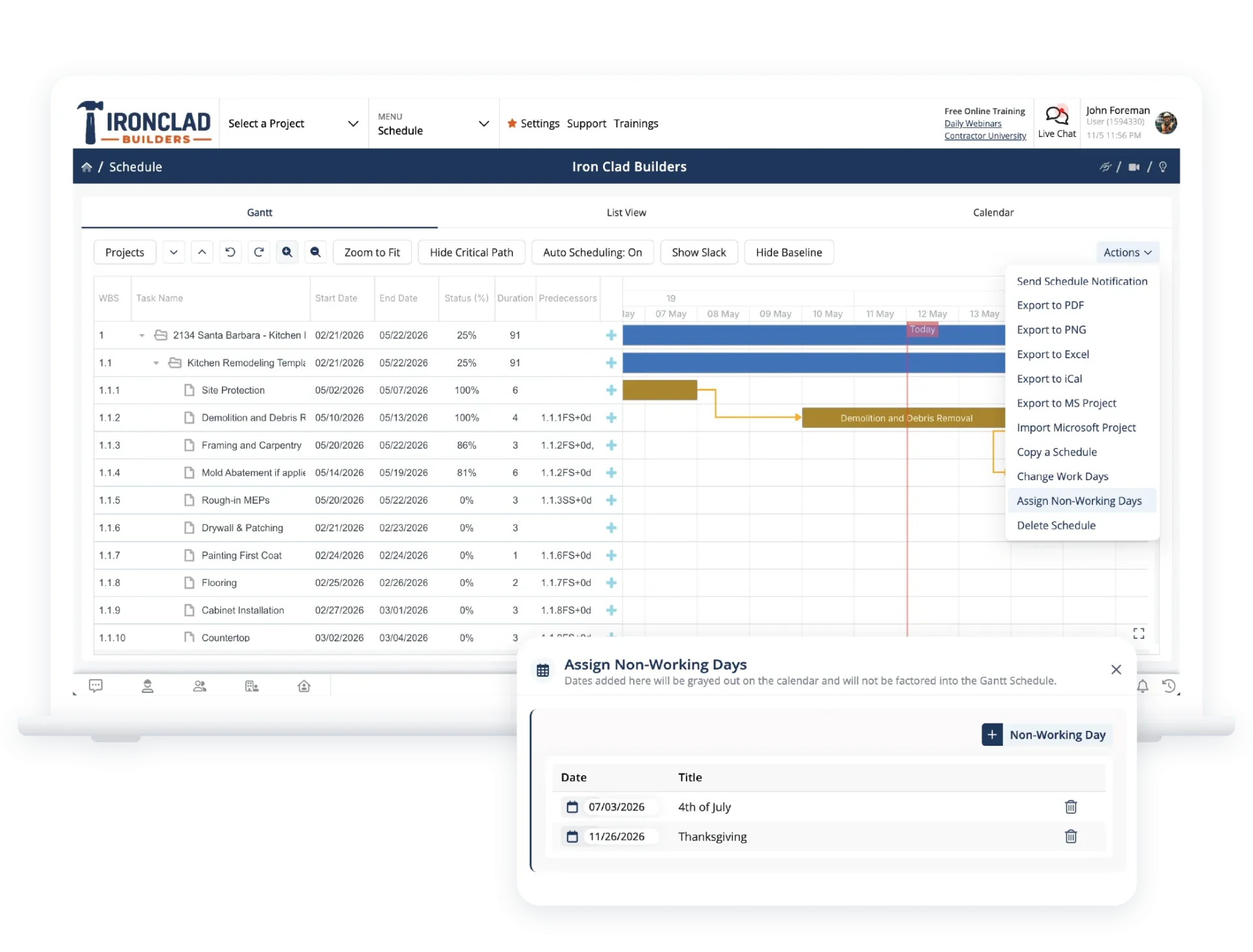 Scheduling workflow for contractors