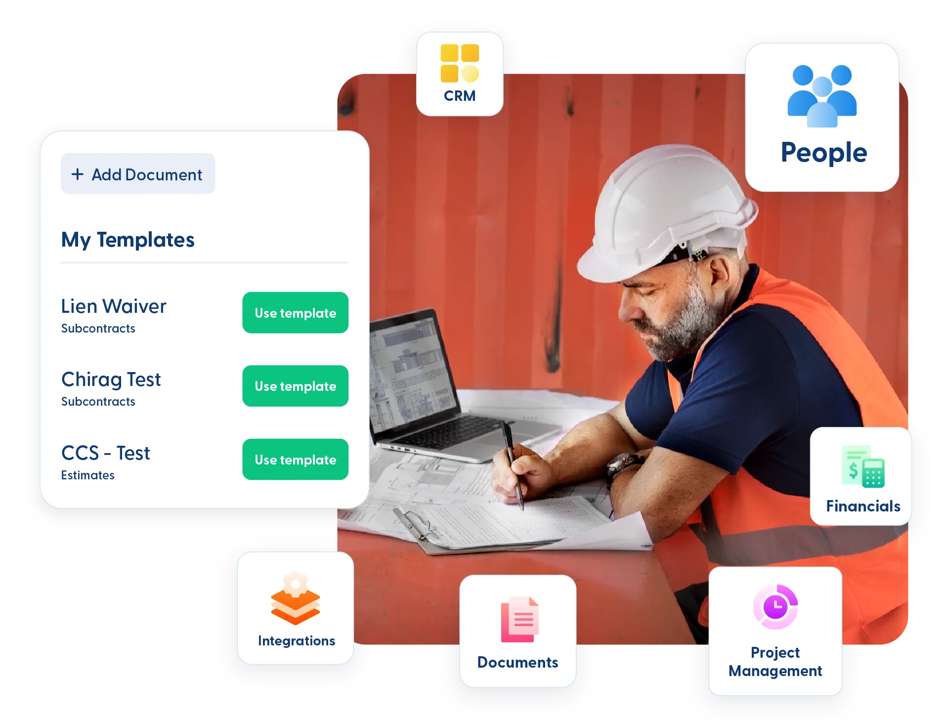 Trade contractor in a hard hat using Contractor Foreman
